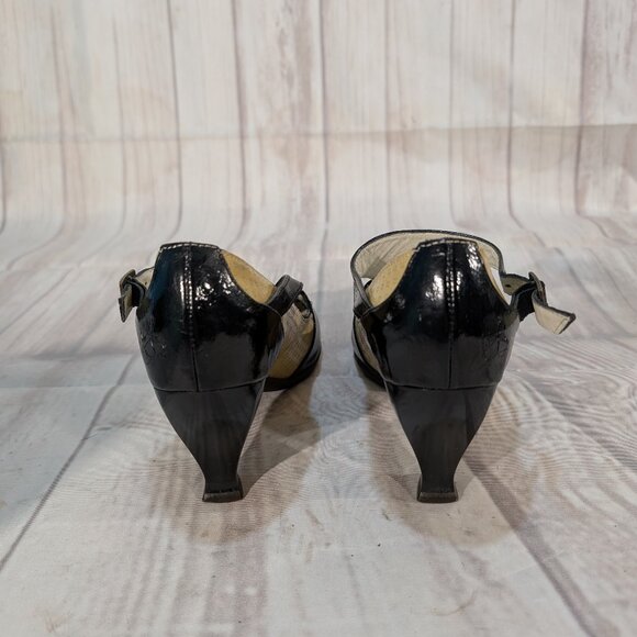 John Fluevog Blind Faith T-Strap Heels Black & Tan Women Size 8 - Picture 5 of 14